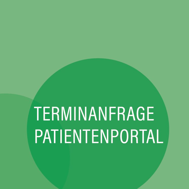 Mittelgrüne Kreise mit der Aufschrift Ihre Terminanfrage Patientenportal