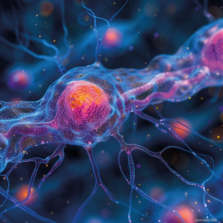 stilisierte Darstellung von Nervenleitungen und Nervenzellen auf blauem Untergrund