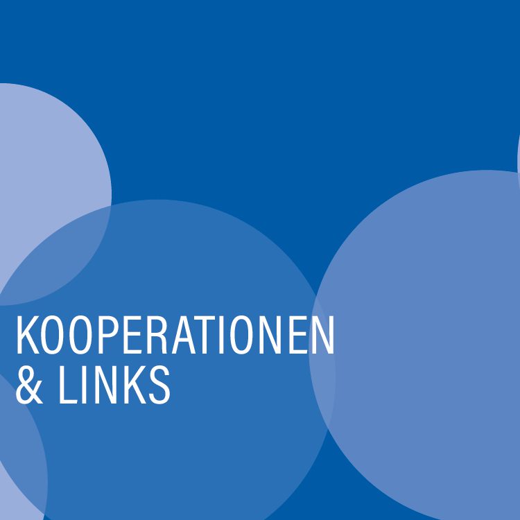 dunkelblaue Kreise mit der Aufschrift Kooperationen und Links